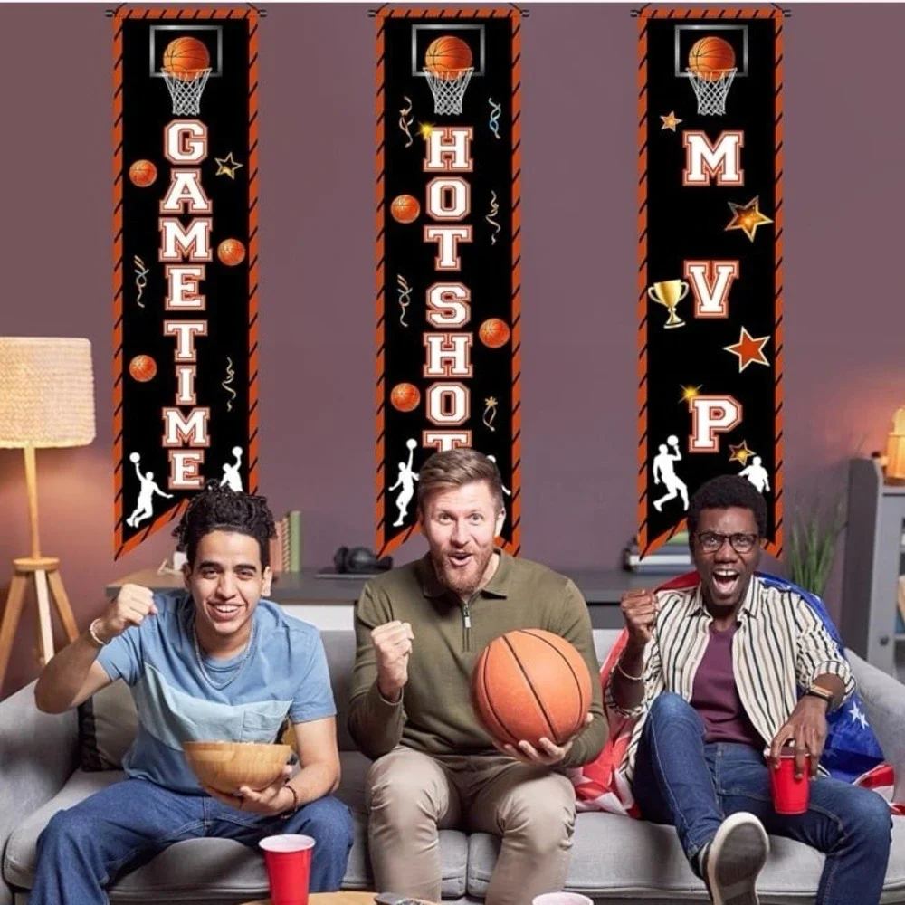 3Pcs Basketball Party Decorations Banner Sign Basketball Game Time Porch Signs‎